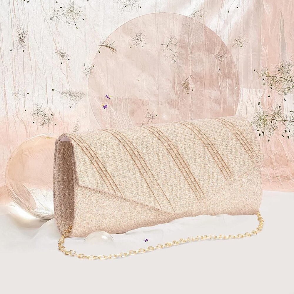 Luxury Glitter Clutch Purse with Pleated Design - Perfect for Night Out Events - Picture 3 of 7
